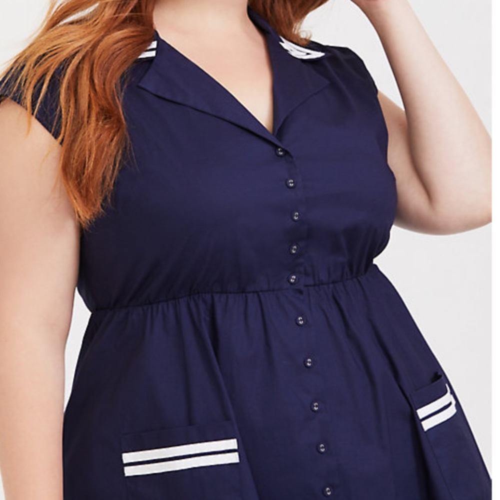 torrid Navy Blue Fit-and-Flare Dress with White Trim - Picture 3 of 5